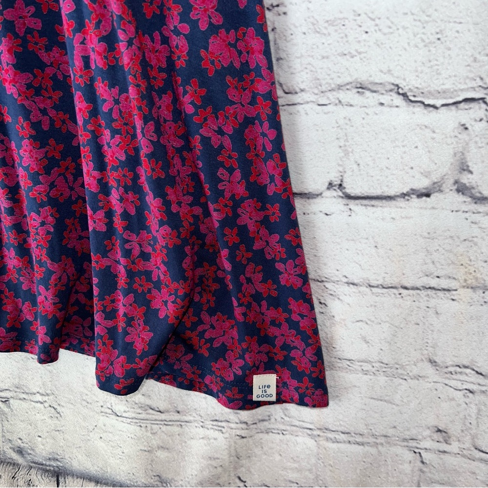 Life is Good Midi Sleeveless Swing Dress with Pockets Red/Navy Floral Large - Picture 3 of 6